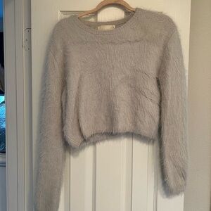 JOA Los Angeles Gray Fuzzy Sweater, Size Medium, Cropped Style.